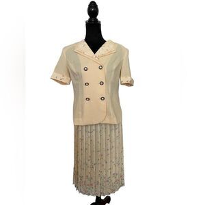 Vintage Leslie Fay Skirt Suit | 8P | Dainty Yellow Flower Pattern